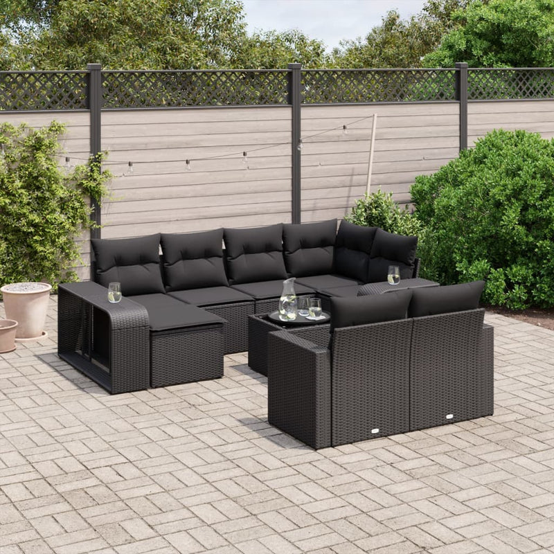 11 Piece Garden Sofa Set with Cushions Black Poly Rattan Payday Deals