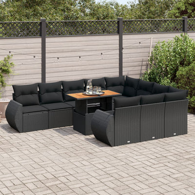 11 Piece Garden Sofa Set with Cushions Black Poly Rattan Payday Deals