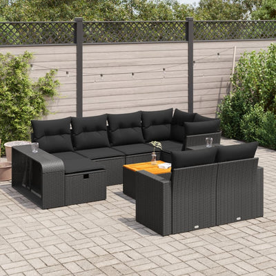 11 Piece Garden Sofa Set with Cushions Black Poly Rattan Payday Deals