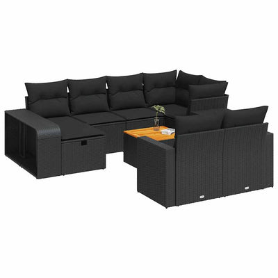 11 Piece Garden Sofa Set with Cushions Black Poly Rattan Payday Deals