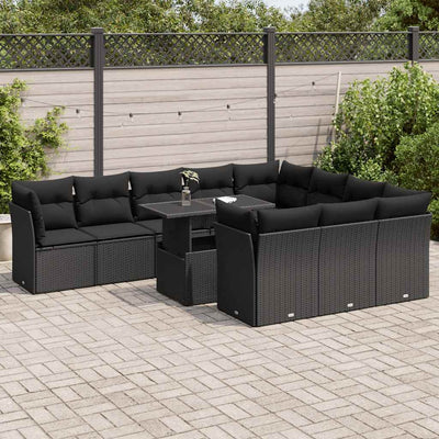 11 Piece Garden Sofa Set with Cushions Black Poly Rattan Payday Deals