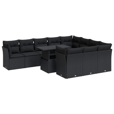 11 Piece Garden Sofa Set with Cushions Black Poly Rattan Payday Deals