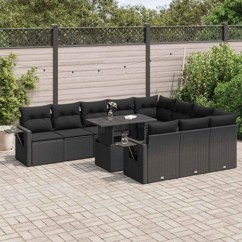 11 Piece Garden Sofa Set with Cushions Black Poly Rattan Payday Deals