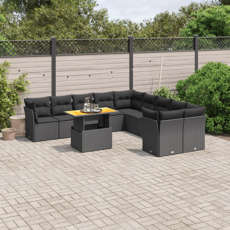 11 Piece Garden Sofa Set with Cushions Black Poly Rattan Payday Deals