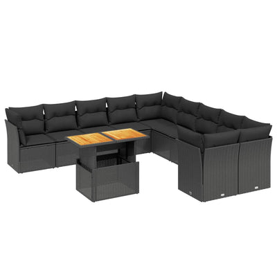 11 Piece Garden Sofa Set with Cushions Black Poly Rattan Payday Deals