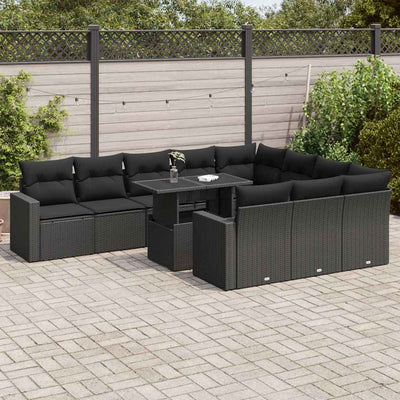 11 Piece Garden Sofa Set with Cushions Black Poly Rattan