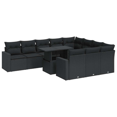 11 Piece Garden Sofa Set with Cushions Black Poly Rattan Payday Deals