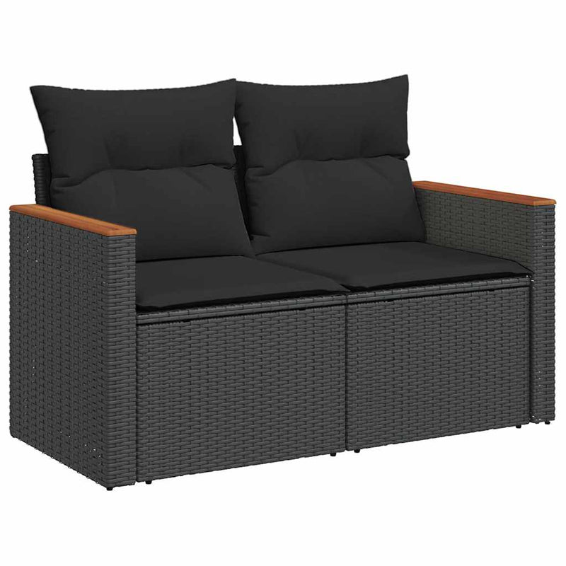 11 Piece Garden Sofa Set with Cushions Black Poly Rattan Acacia Payday Deals