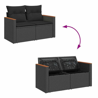 11 Piece Garden Sofa Set with Cushions Black Poly Rattan Acacia Payday Deals