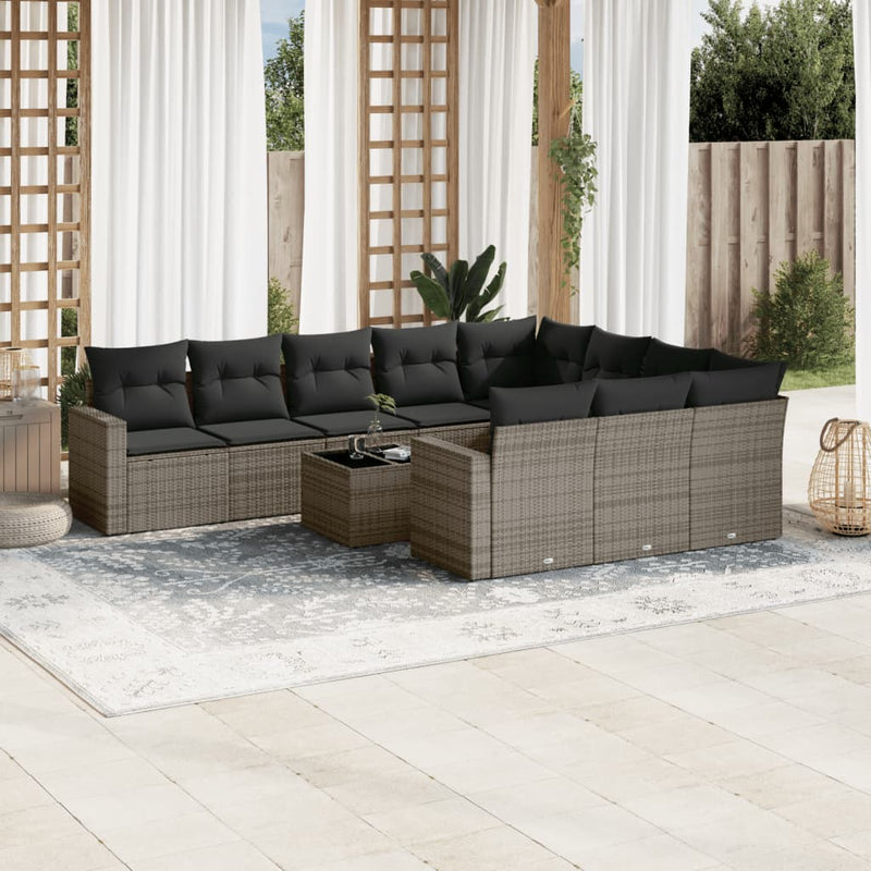 11 Piece Garden Sofa Set with Cushions Grey Poly Rattan Payday Deals