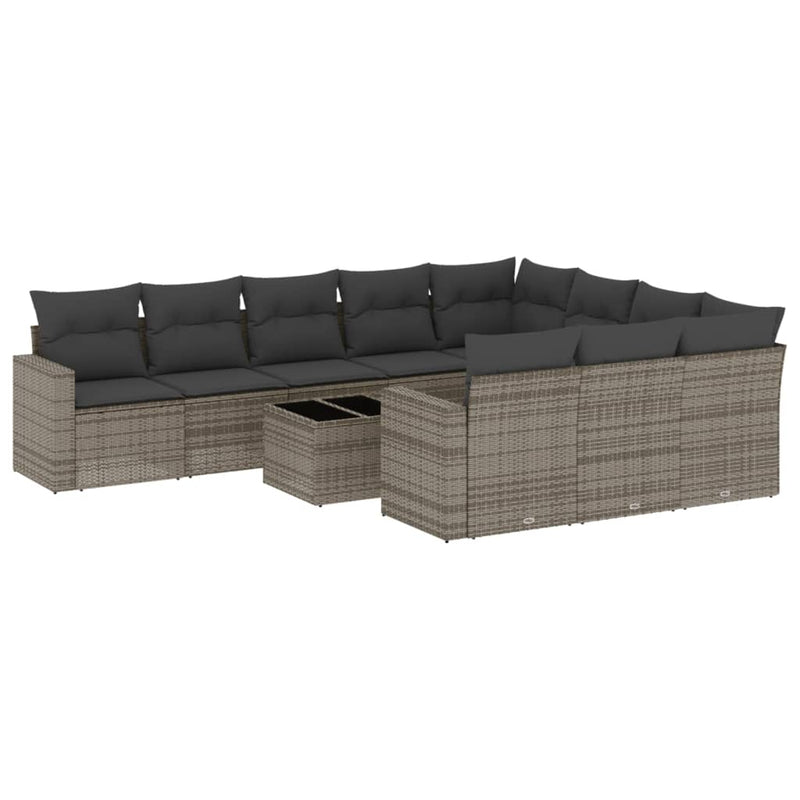 11 Piece Garden Sofa Set with Cushions Grey Poly Rattan Payday Deals