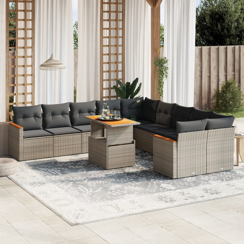 11 Piece Garden Sofa Set with Cushions Grey Poly Rattan Payday Deals