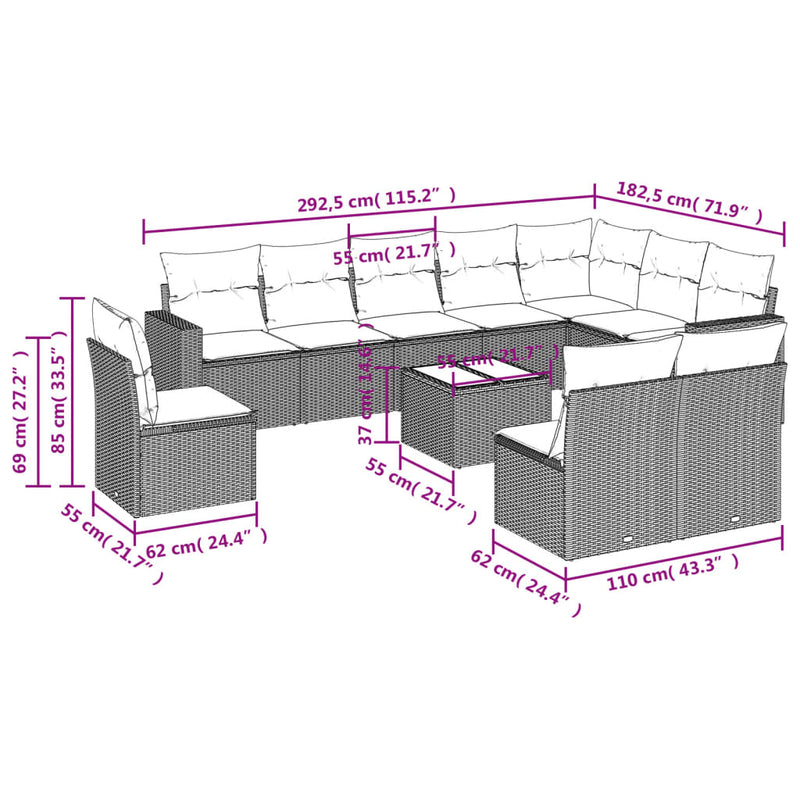 11 Piece Garden Sofa Set with Cushions Grey Poly Rattan Payday Deals