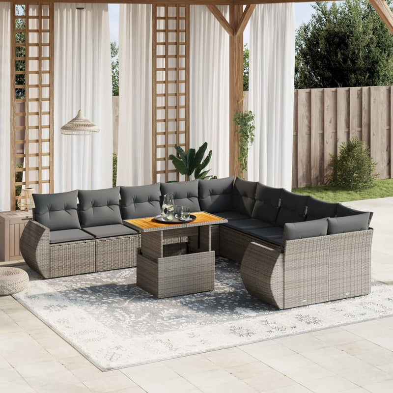 11 Piece Garden Sofa Set with Cushions Grey Poly Rattan Payday Deals