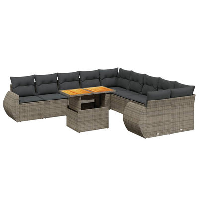 11 Piece Garden Sofa Set with Cushions Grey Poly Rattan Payday Deals
