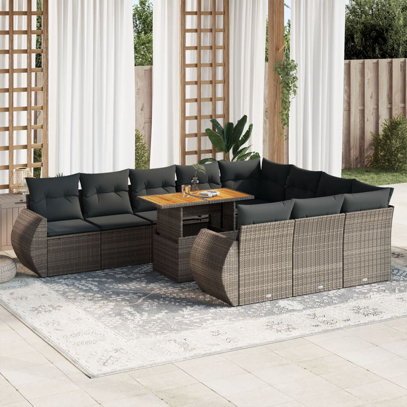 11 Piece Garden Sofa Set with Cushions Grey Poly Rattan Payday Deals