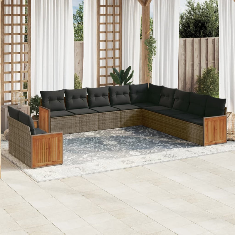 11 Piece Garden Sofa Set with Cushions Grey Poly Rattan Payday Deals