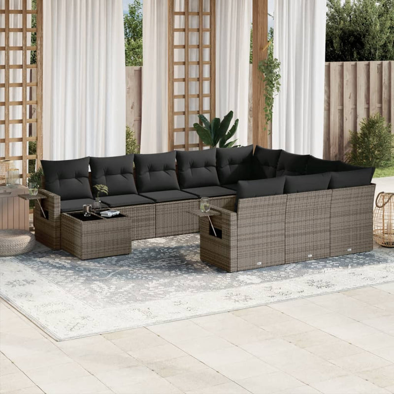 11 Piece Garden Sofa Set with Cushions Grey Poly Rattan Payday Deals