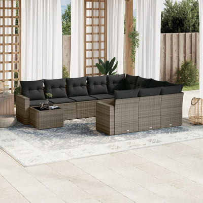 11 Piece Garden Sofa Set with Cushions Grey Poly Rattan Payday Deals