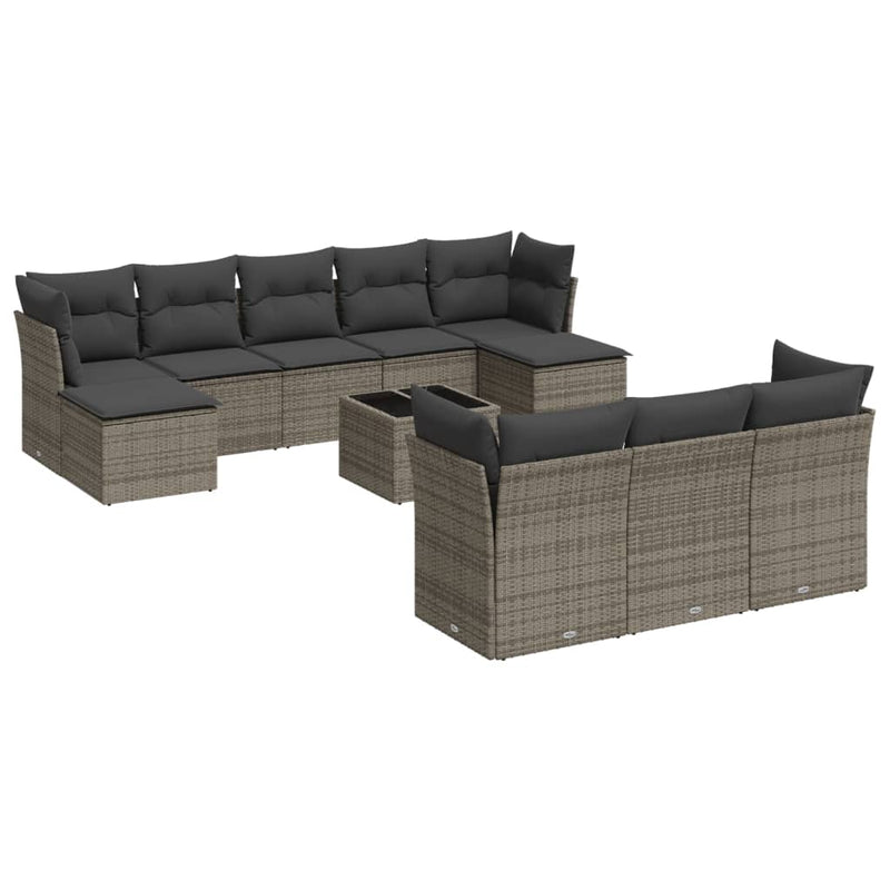 11 Piece Garden Sofa Set with Cushions Grey Poly Rattan Payday Deals
