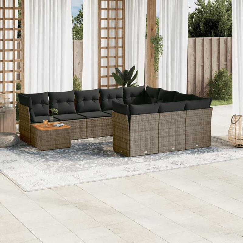 11 Piece Garden Sofa Set with Cushions Grey Poly Rattan Payday Deals