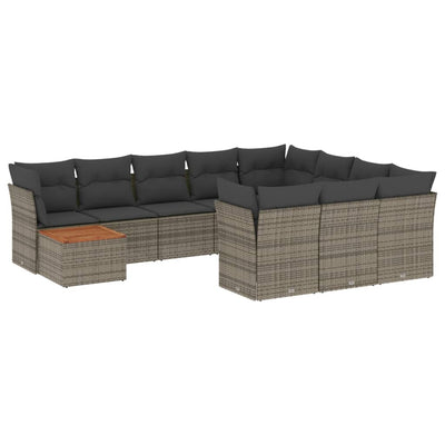 11 Piece Garden Sofa Set with Cushions Grey Poly Rattan Payday Deals