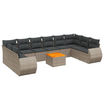 11 Piece Garden Sofa Set with Cushions Grey Poly Rattan Payday Deals