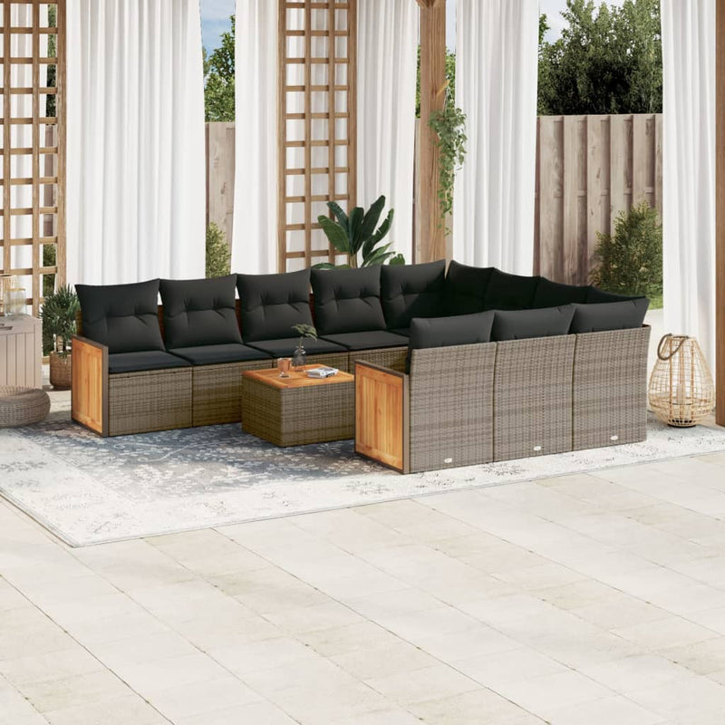 11 Piece Garden Sofa Set with Cushions Grey Poly Rattan Payday Deals