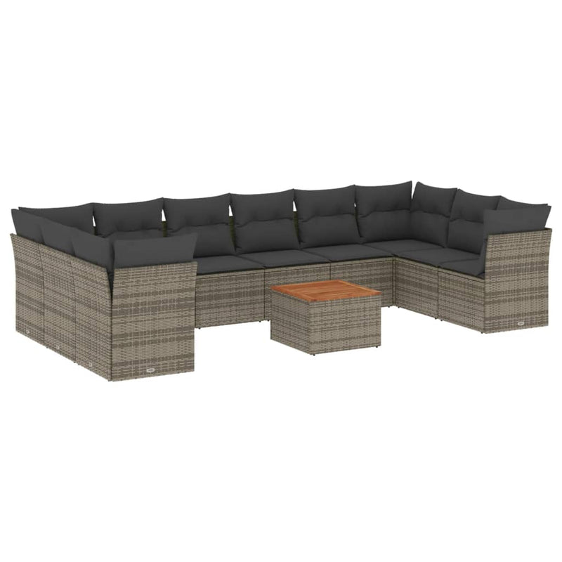 11 Piece Garden Sofa Set with Cushions Grey Poly Rattan Payday Deals