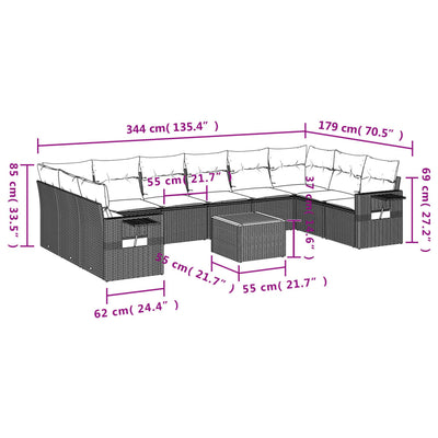 11 Piece Garden Sofa Set with Cushions Grey Poly Rattan Payday Deals