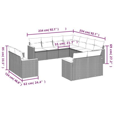 11 Piece Garden Sofa Set with Cushions Grey Poly Rattan Payday Deals