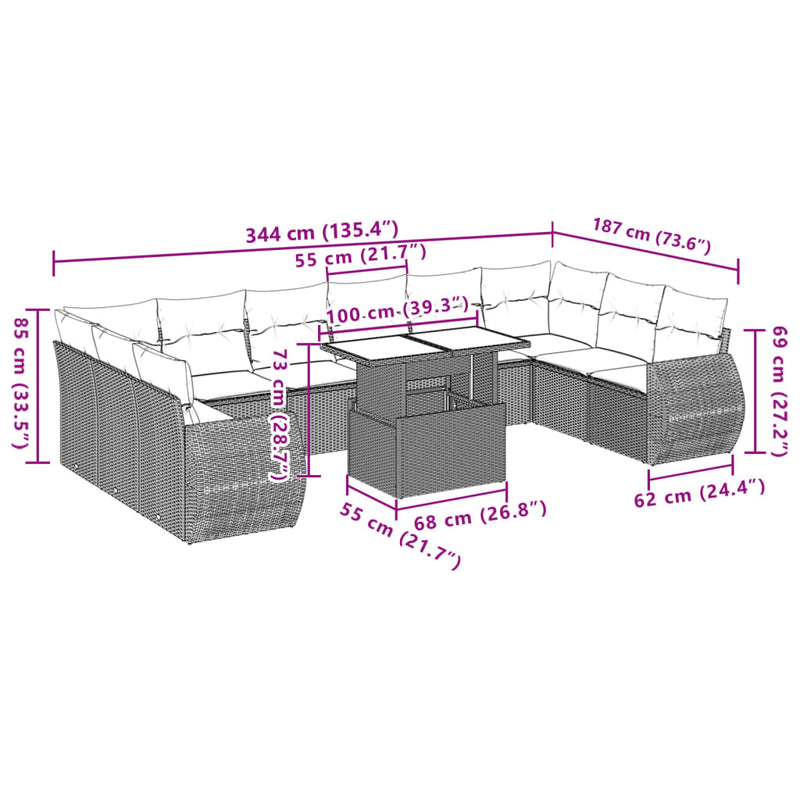 11 Piece Garden Sofa Set with Cushions Grey Poly Rattan Payday Deals
