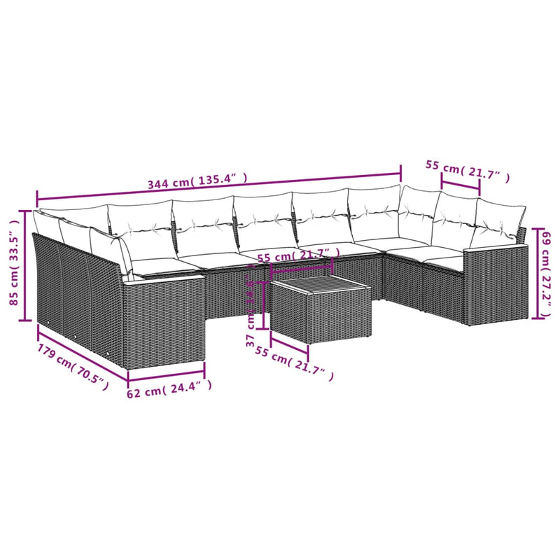 11 Piece Garden Sofa Set with Cushions Grey Poly Rattan Payday Deals