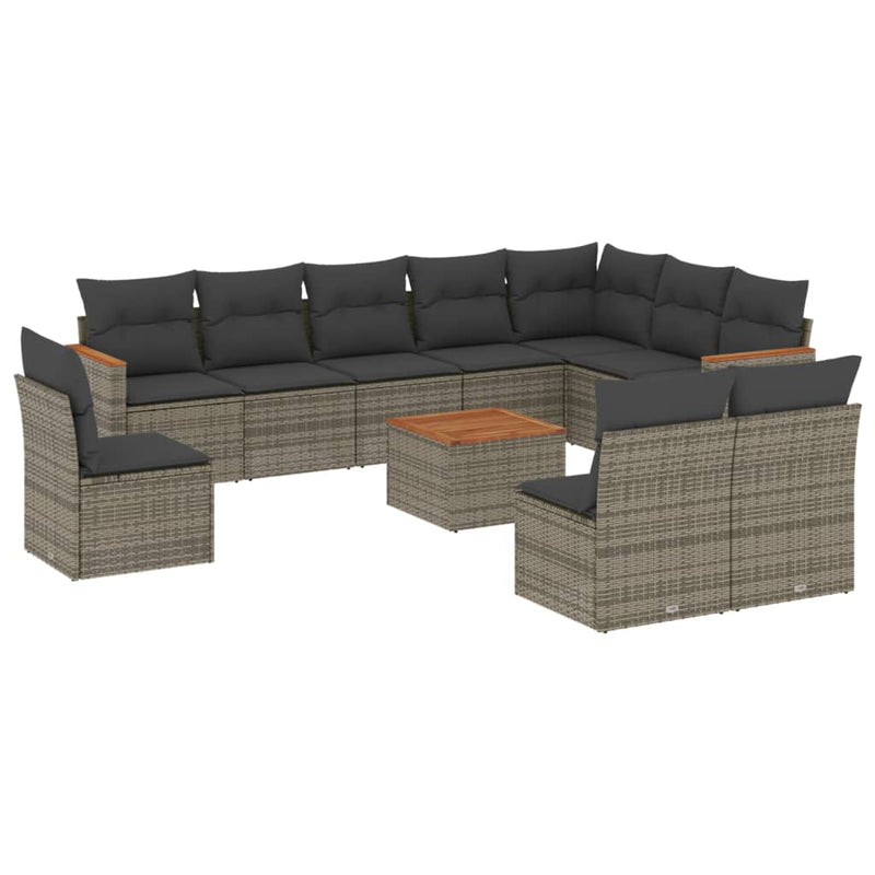 11 Piece Garden Sofa Set with Cushions Grey Poly Rattan Payday Deals