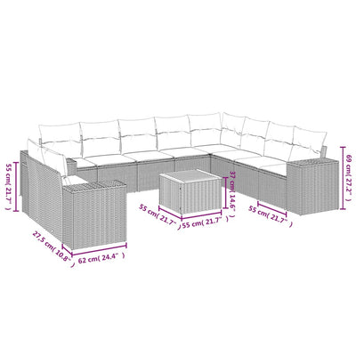 11 Piece Garden Sofa Set with Cushions Grey Poly Rattan Payday Deals