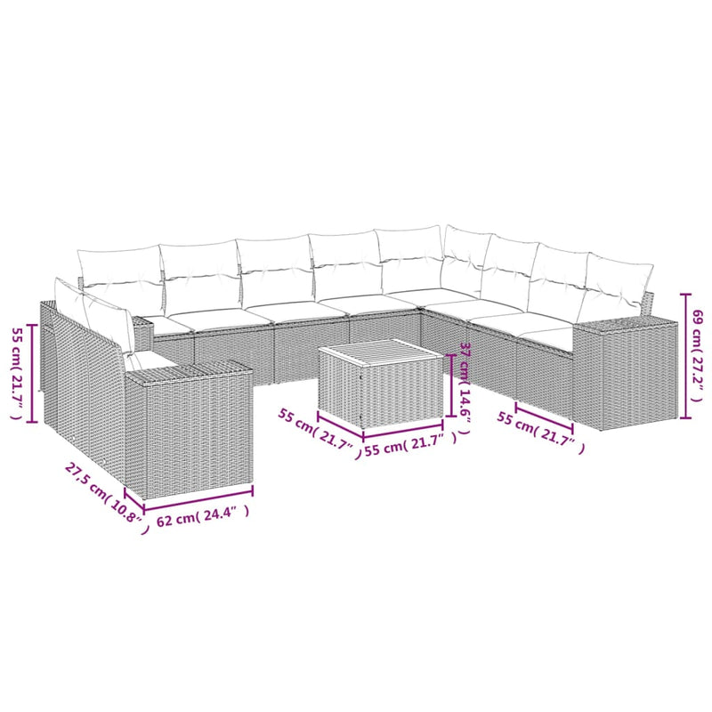 11 Piece Garden Sofa Set with Cushions Grey Poly Rattan Payday Deals