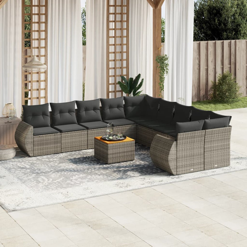 11 Piece Garden Sofa Set with Cushions Grey Poly Rattan Payday Deals