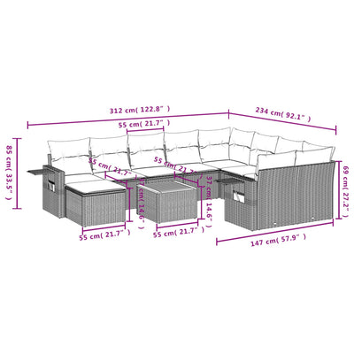 11 Piece Garden Sofa Set with Cushions Grey Poly Rattan Payday Deals
