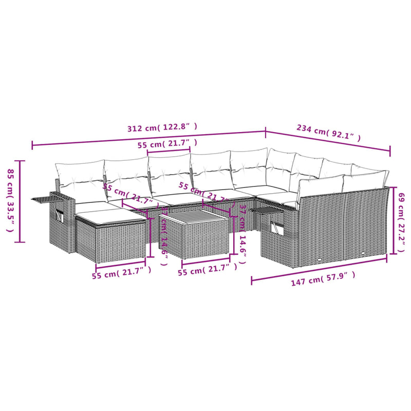 11 Piece Garden Sofa Set with Cushions Grey Poly Rattan Payday Deals