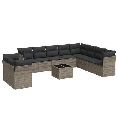 11 Piece Garden Sofa Set with Cushions Grey Poly Rattan Payday Deals
