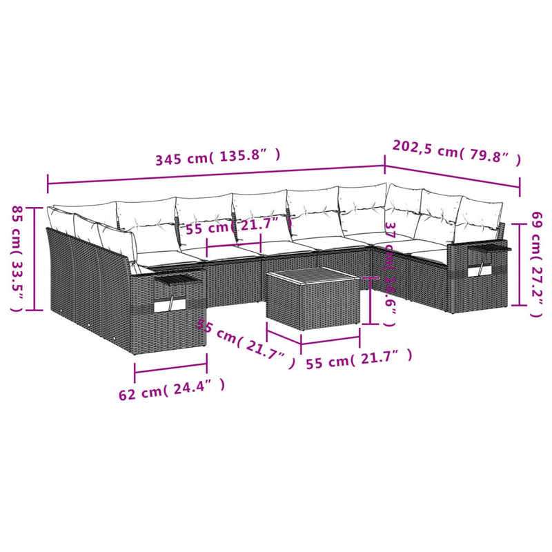 11 Piece Garden Sofa Set with Cushions Grey Poly Rattan Payday Deals