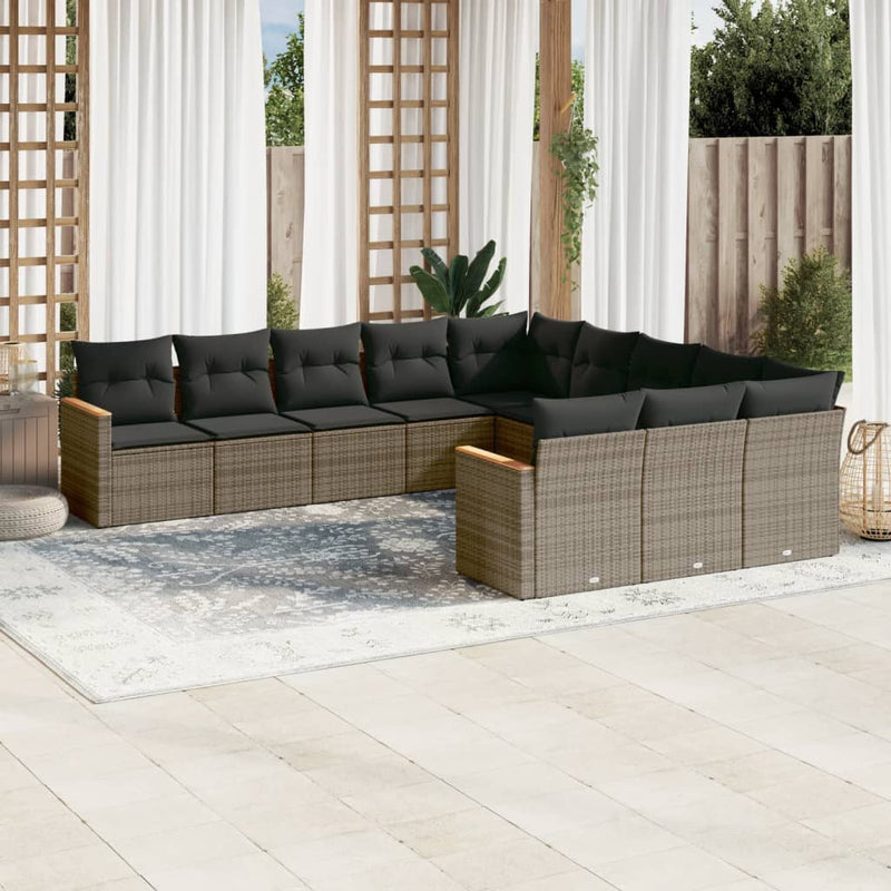 11 Piece Garden Sofa Set with Cushions Grey Poly Rattan Payday Deals