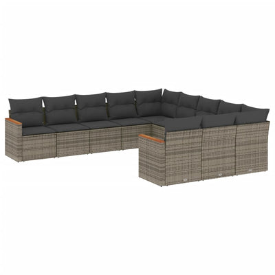 11 Piece Garden Sofa Set with Cushions Grey Poly Rattan Payday Deals