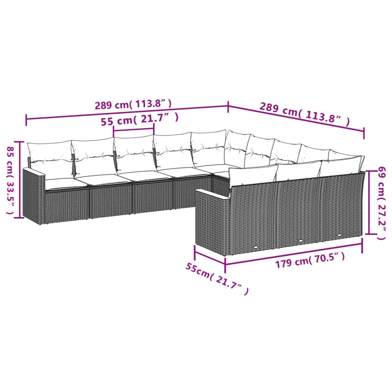 11 Piece Garden Sofa Set with Cushions Grey Poly Rattan Payday Deals