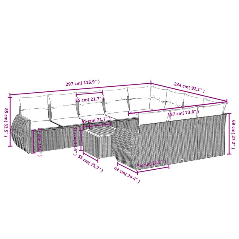 11 Piece Garden Sofa Set with Cushions Grey Poly Rattan Payday Deals