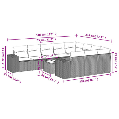 11 Piece Garden Sofa Set with Cushions Grey Poly Rattan Payday Deals