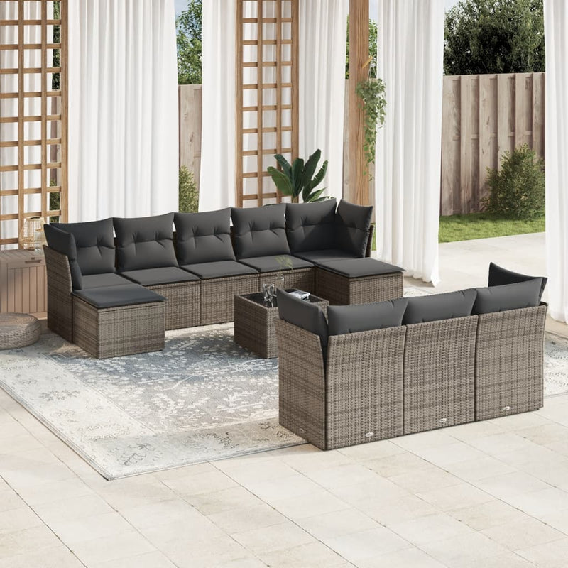11 Piece Garden Sofa Set with Cushions Grey Poly Rattan Payday Deals