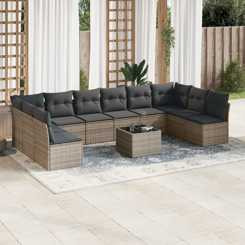 11 Piece Garden Sofa Set with Cushions Grey Poly Rattan Payday Deals