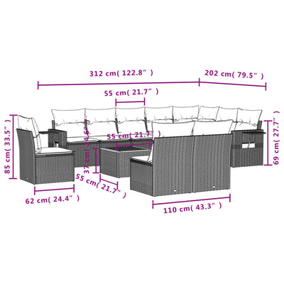 11 Piece Garden Sofa Set with Cushions Grey Poly Rattan Payday Deals