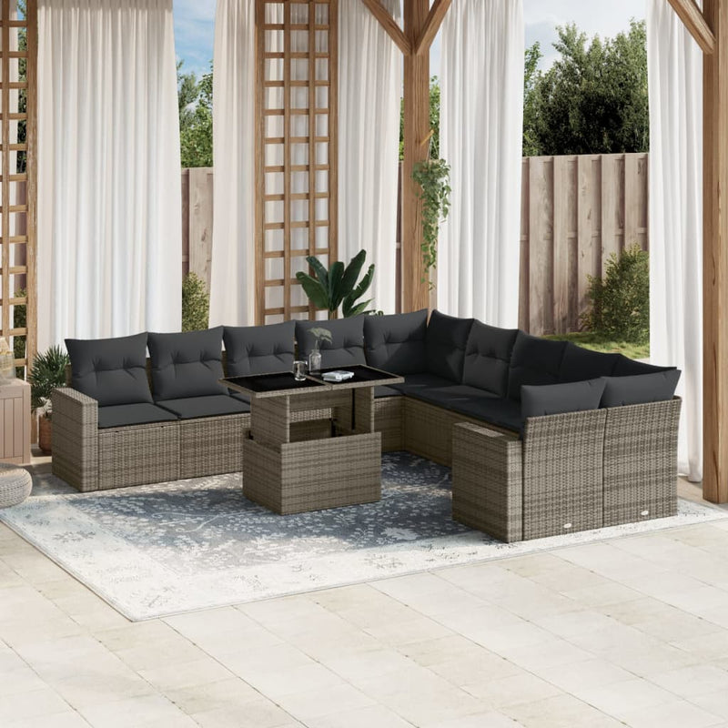 11 Piece Garden Sofa Set with Cushions Grey Poly Rattan Payday Deals